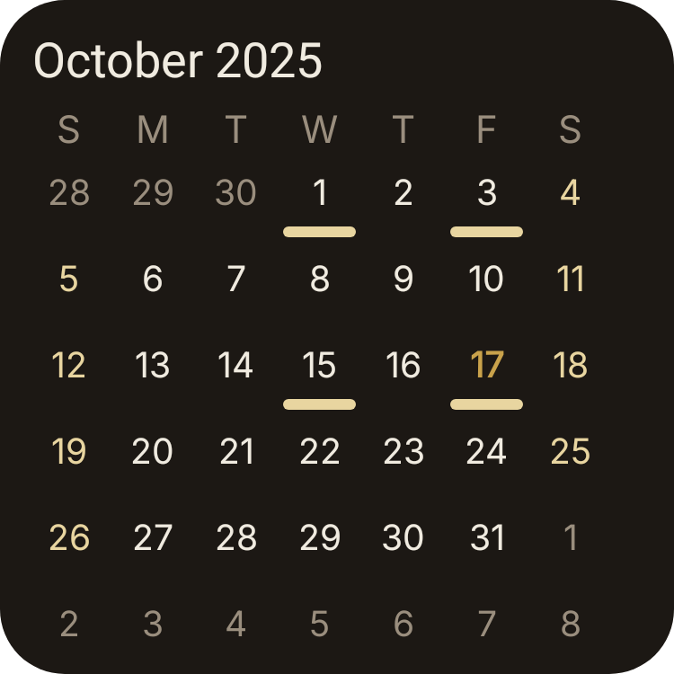Mini Month Calendar in Luxe