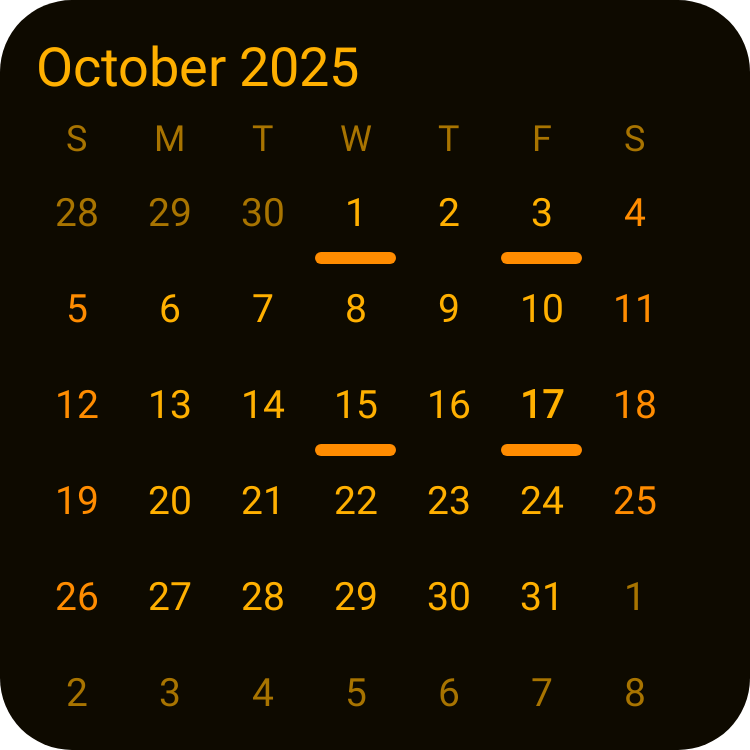 Mini Month Calendar in Terminal Amber