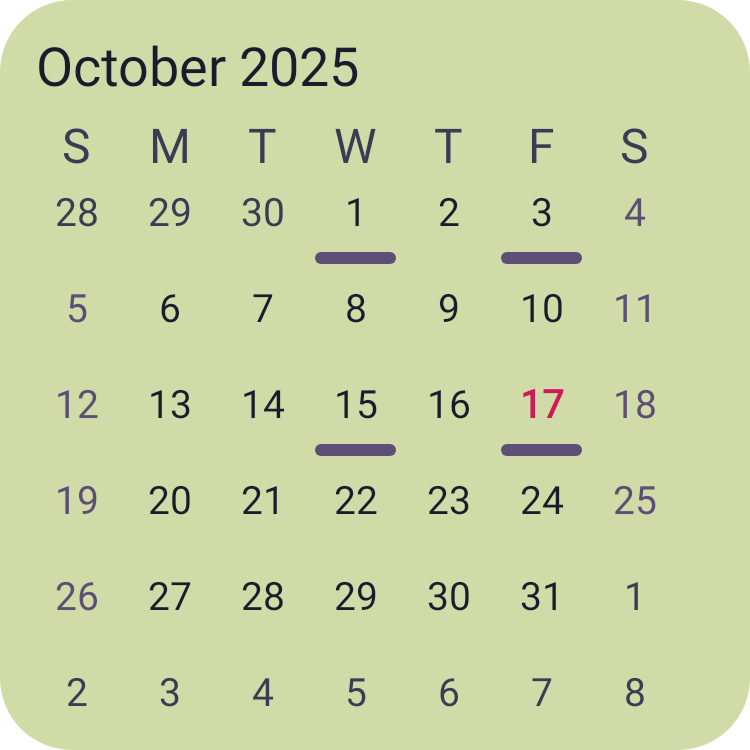 Mini Month Calendar in Pixel Era Dark