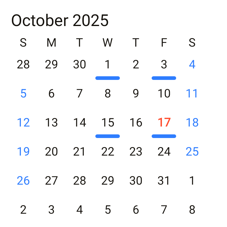 Mini Month Calendar in Playgrid