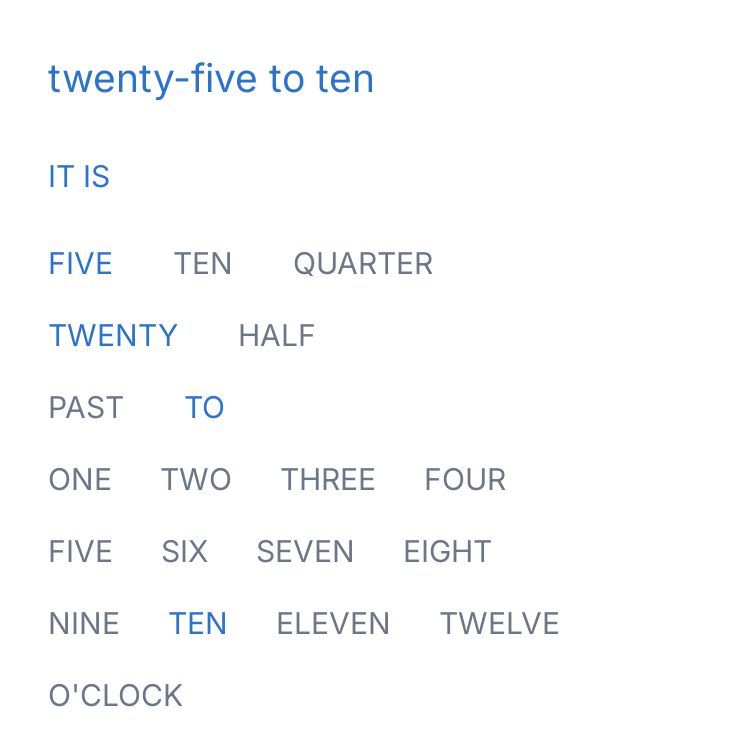 Word clock in Porcelain
